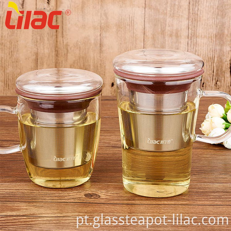 Lilac amostra grátis 480ml / 500ml fabricante fornecedor atacadista copo personalizado chá verde canecas de vidro transparente de luxo com tampa e infusor